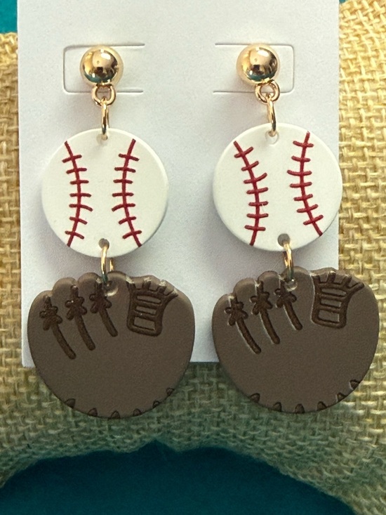 Source Unknown Jewelry - Baseball & Glove Dangle Earrings White and Brown